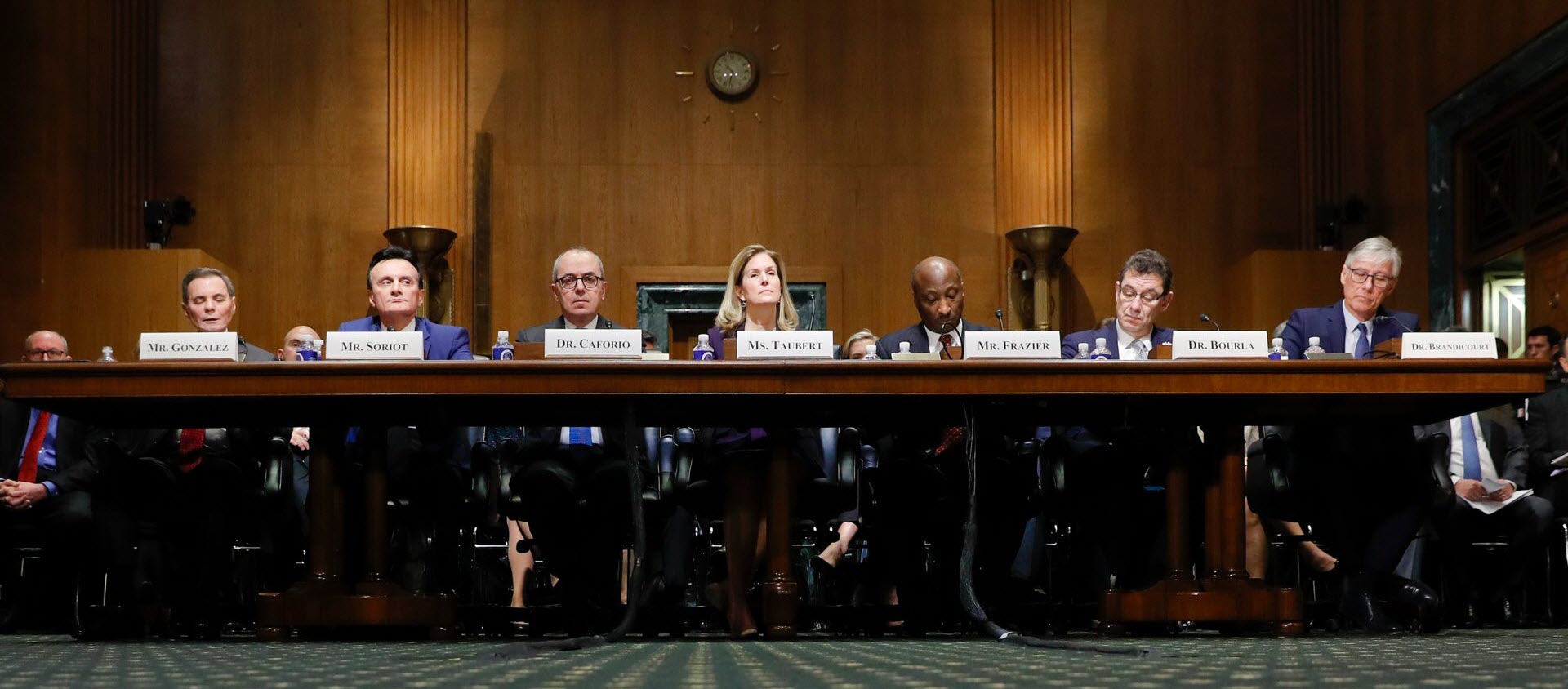 Top pharmaceutical company executives prepares to testify before the US Senate Finance Committee hearing on drug prices.